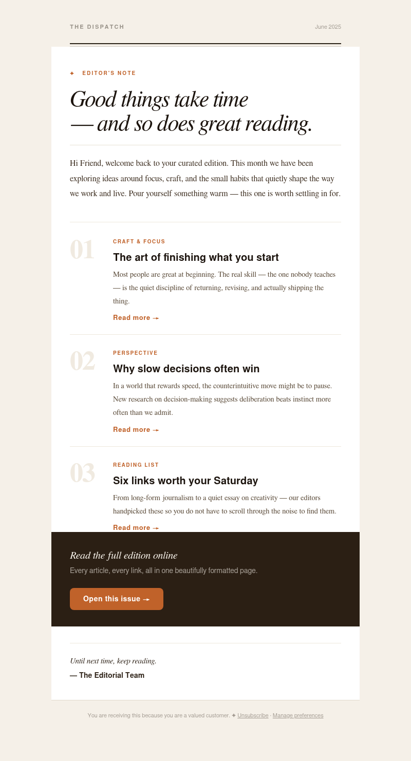 Beautiful emails, built in seconds — Madoo AI email template preview