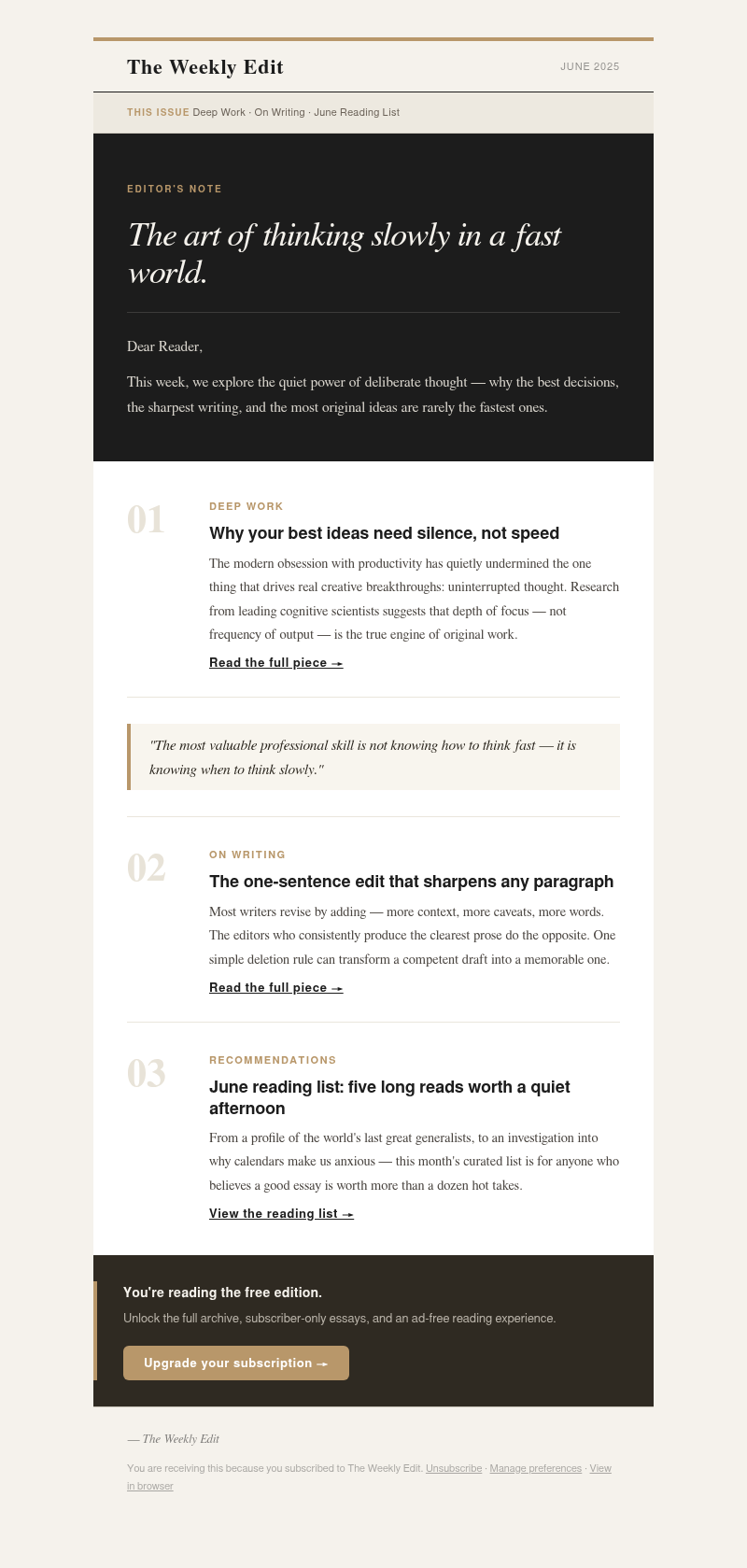 Big ideas. Short sentences. Zero fluff. email template preview